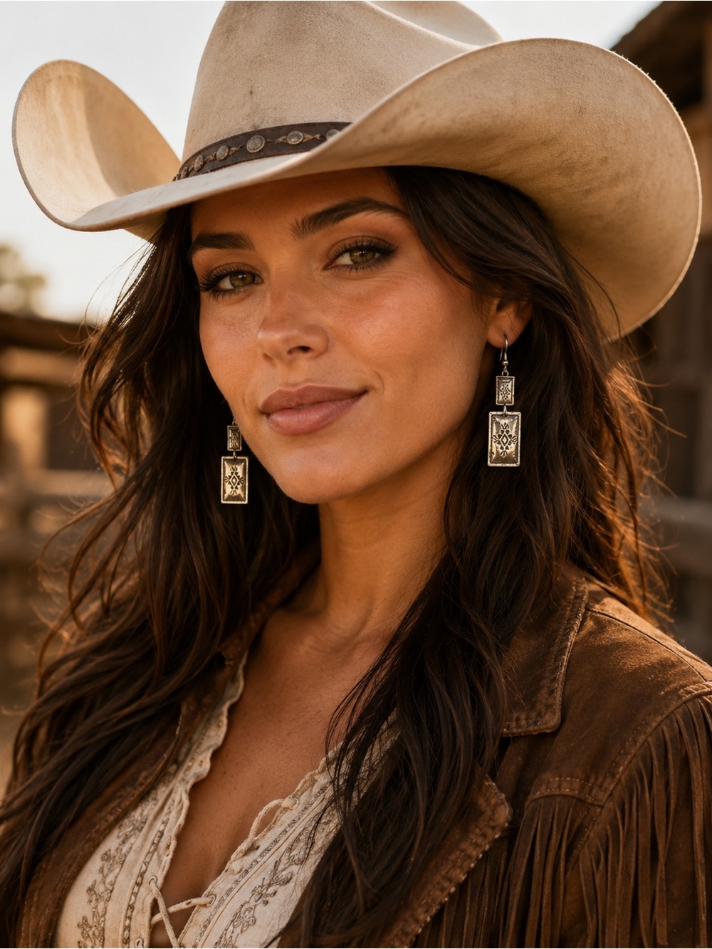 Wrangler Silver-Tone Western Rectangle Drop Earrings